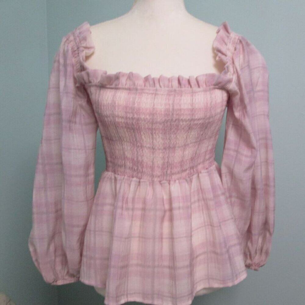 70/21 Checked Smocked Top Color: PURPLE MULTICOLOR Size: Large/12 Condition: NWT